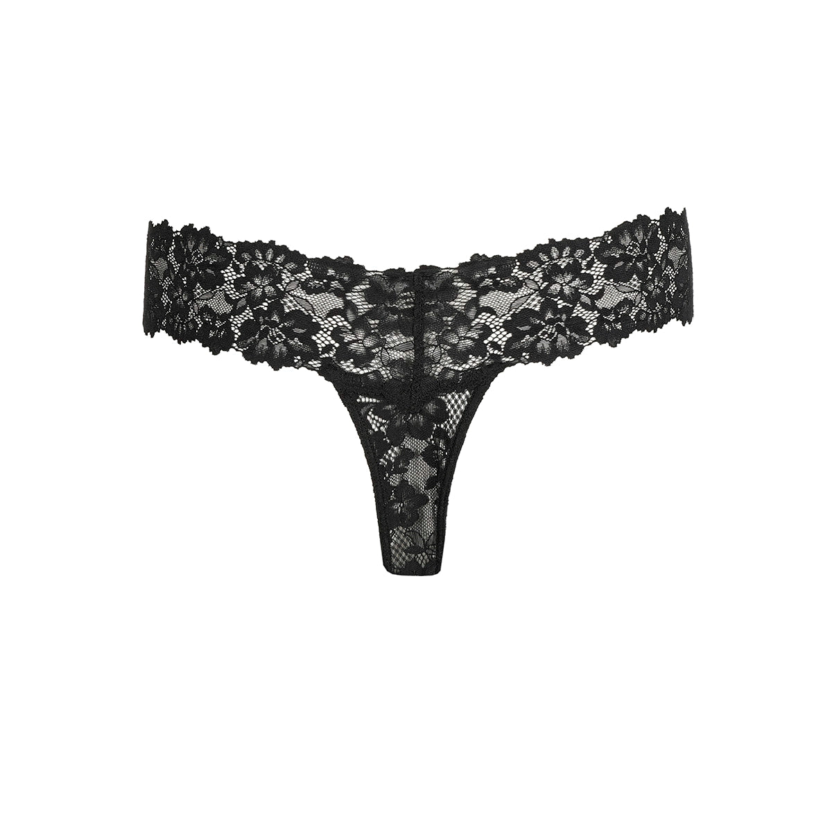 black lace thong on a white background