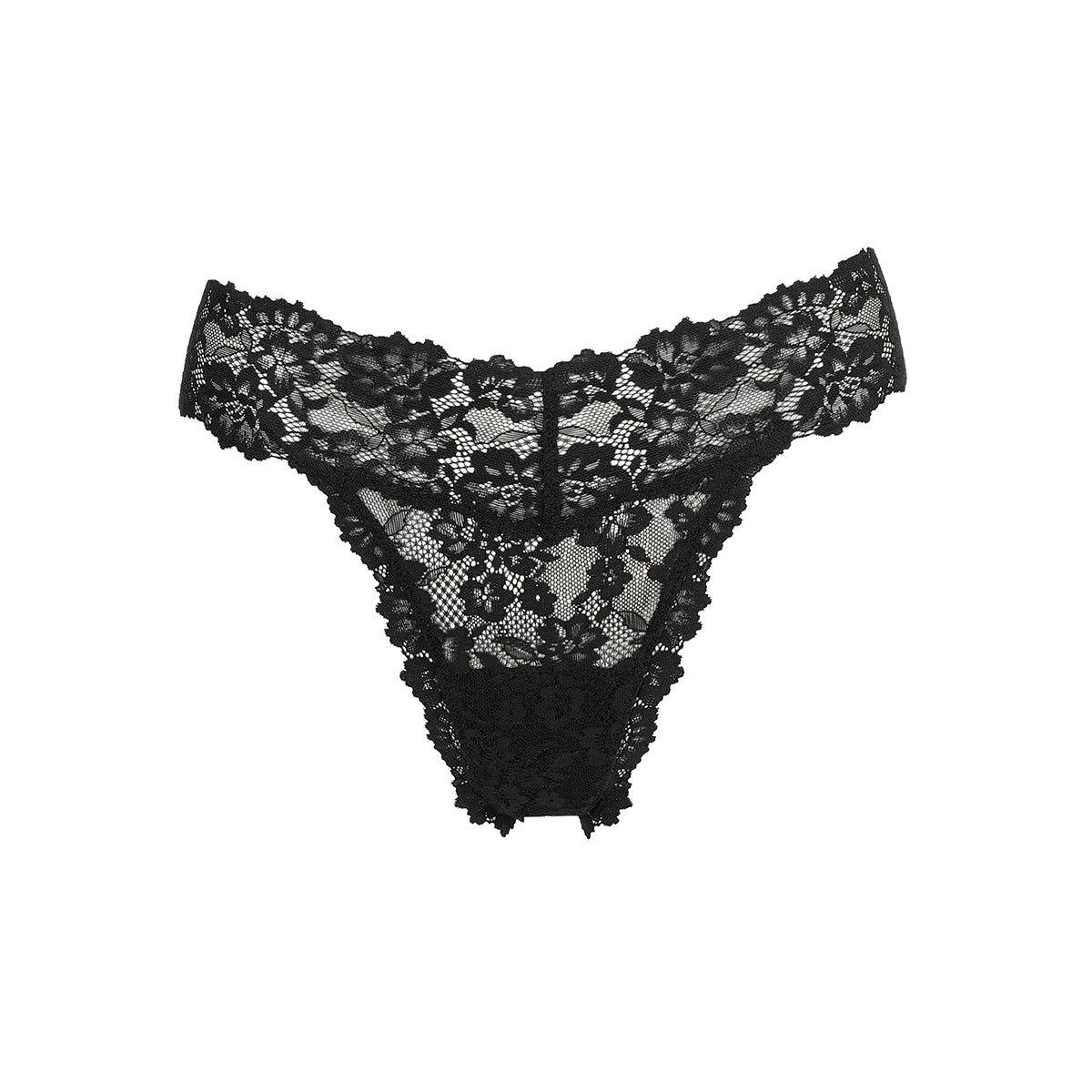black lace thong on a white background