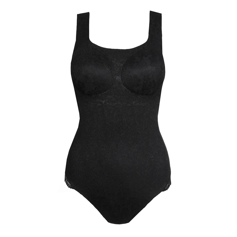 Black bodysuit on a white background.