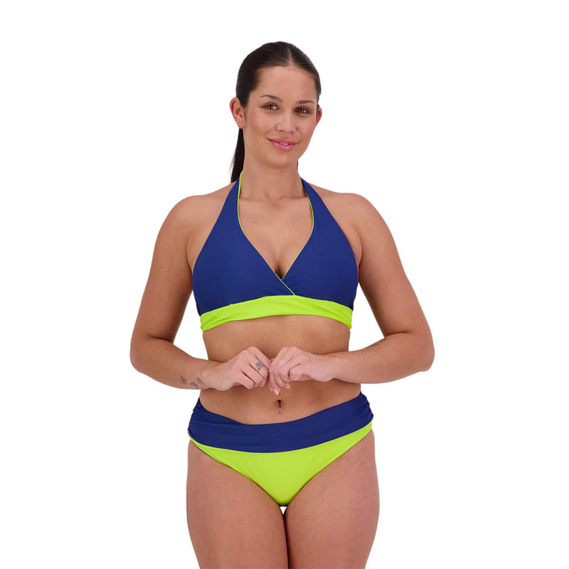 reversible bikini top in lime and navy