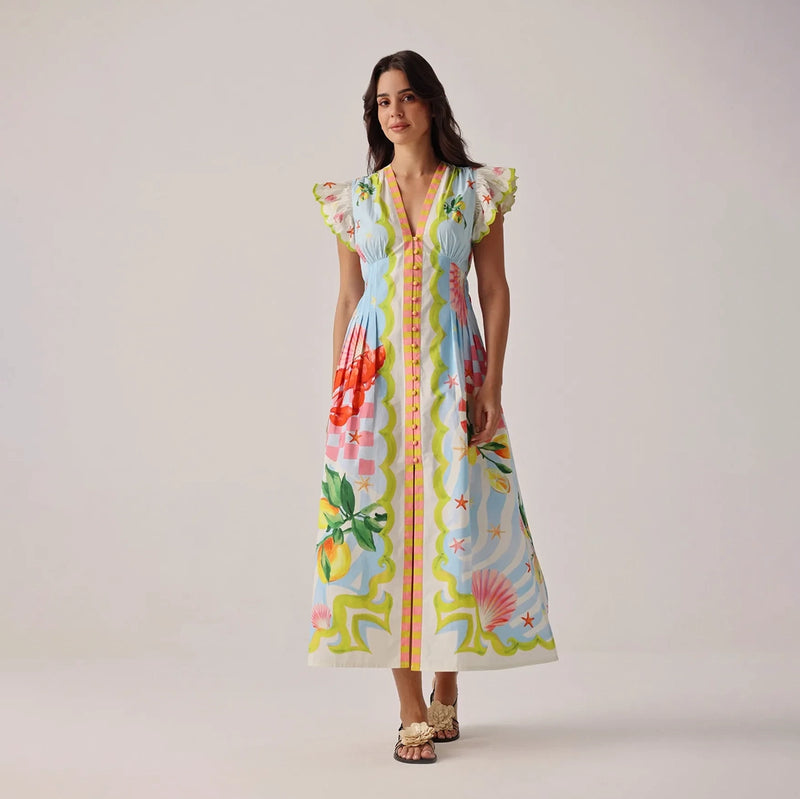 long summer dress with placement print