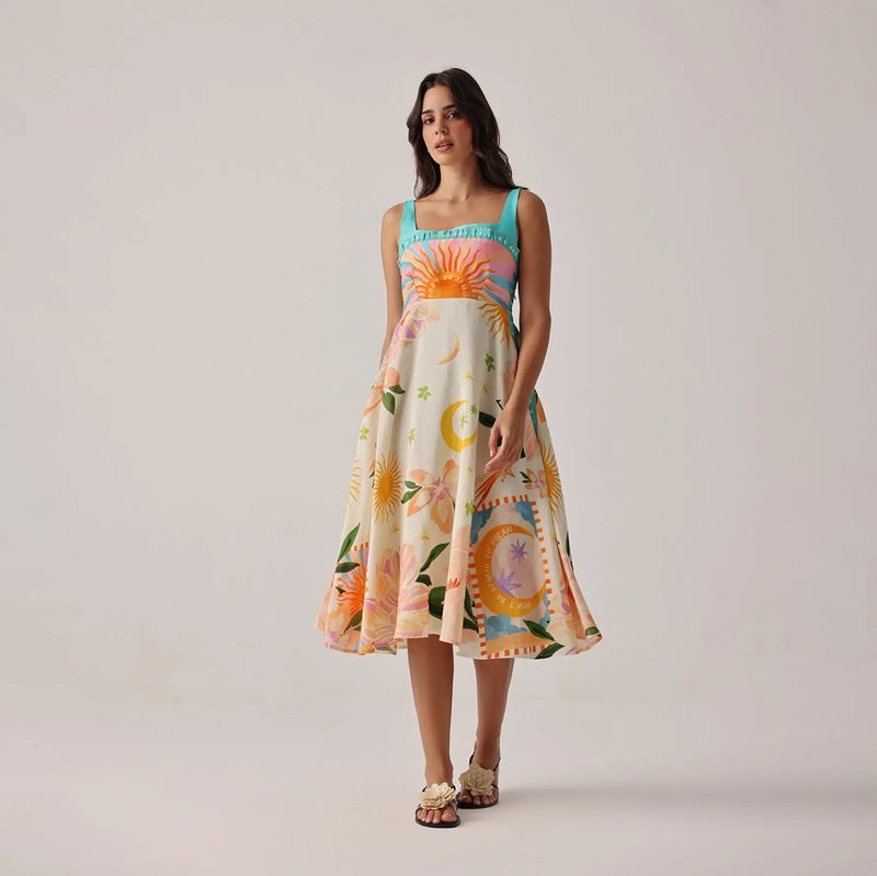 noib summer sleeveless dress with sun print