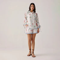 white short and shirt with embroidery
