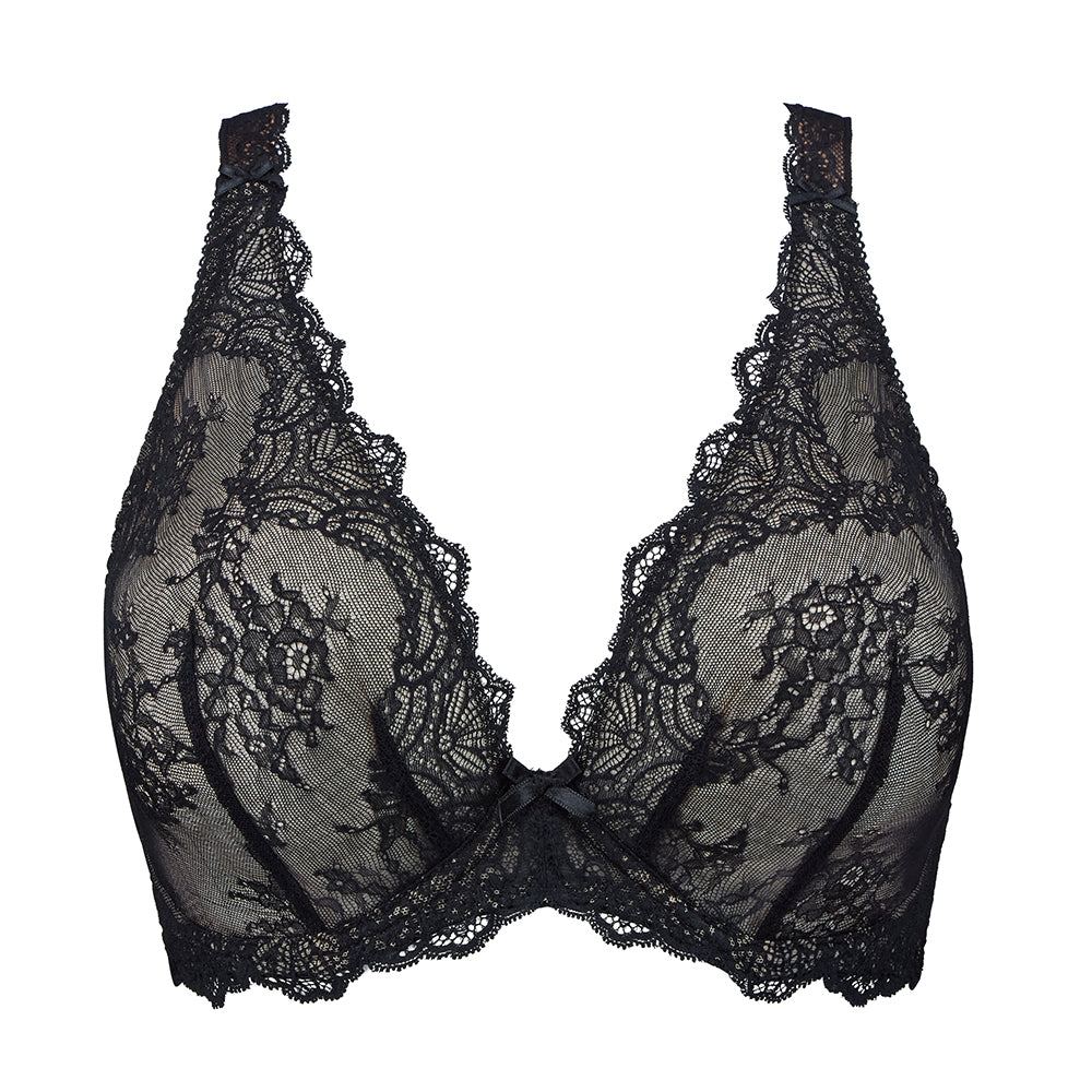 black lace bralette on a white background