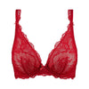 red lace bralette on a white background