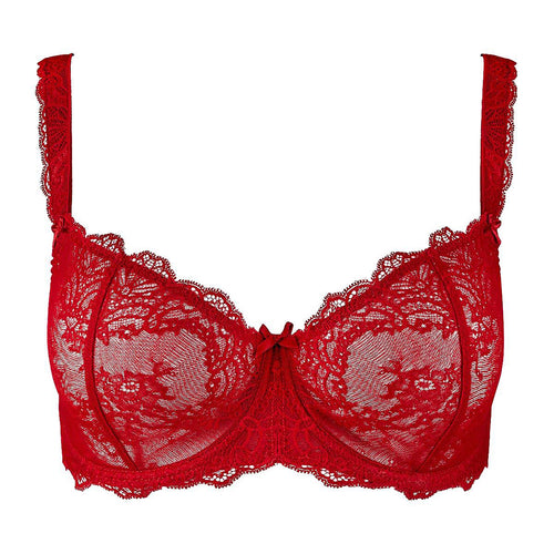 aubade red lace half cup bra