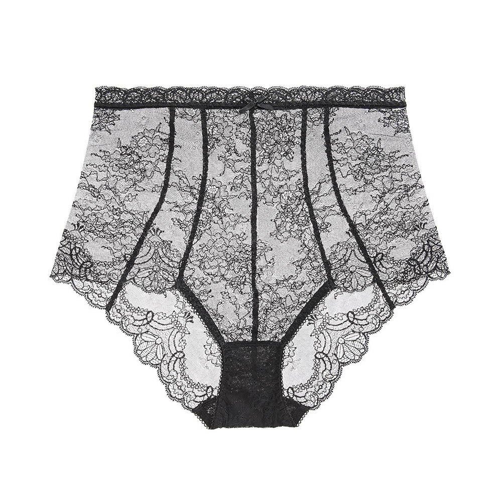 black lace underwear on a white background