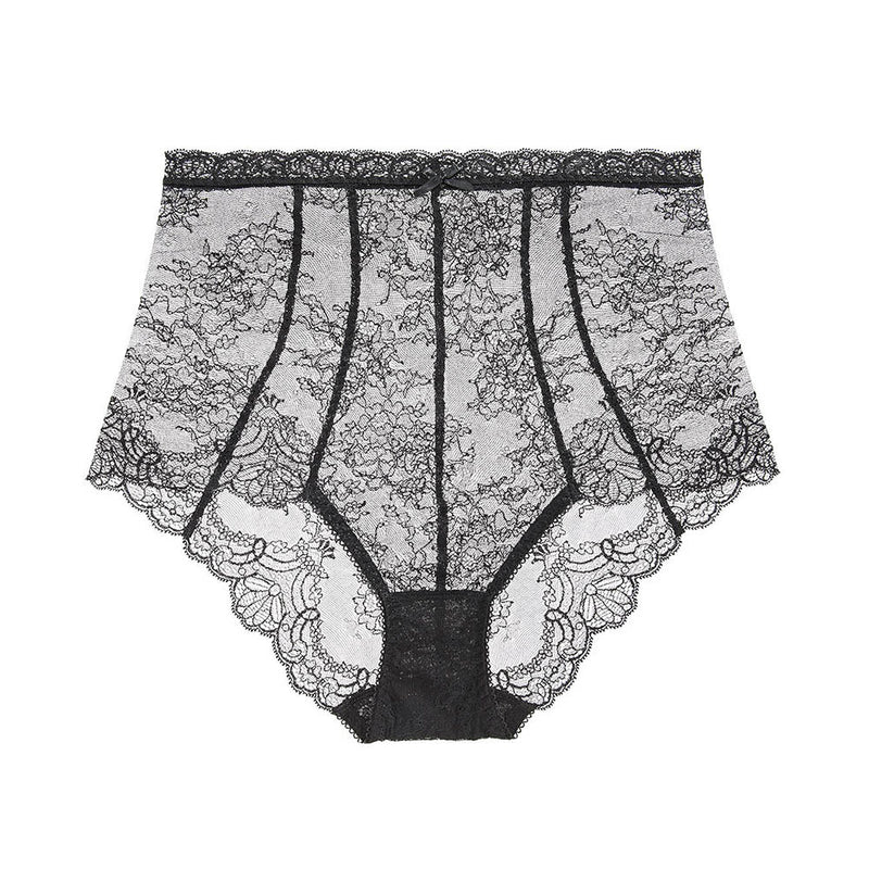 black lace underwear on a white background