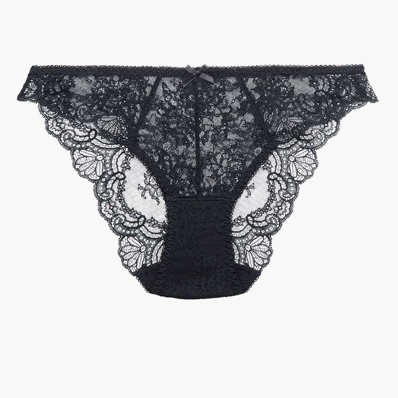 black lace underwear on a white background