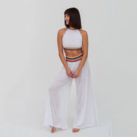pitusa halter top and wide leg trousers on model in white