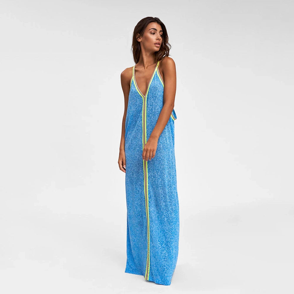 pitusa inca sundress in blue on model