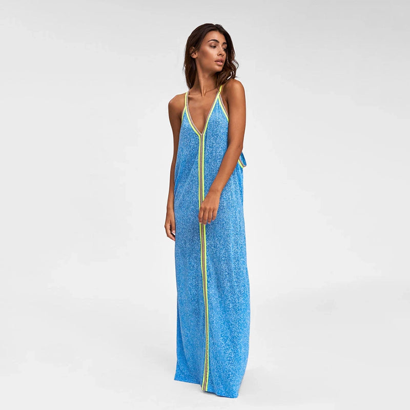 pitusa inca sundress in blue on model