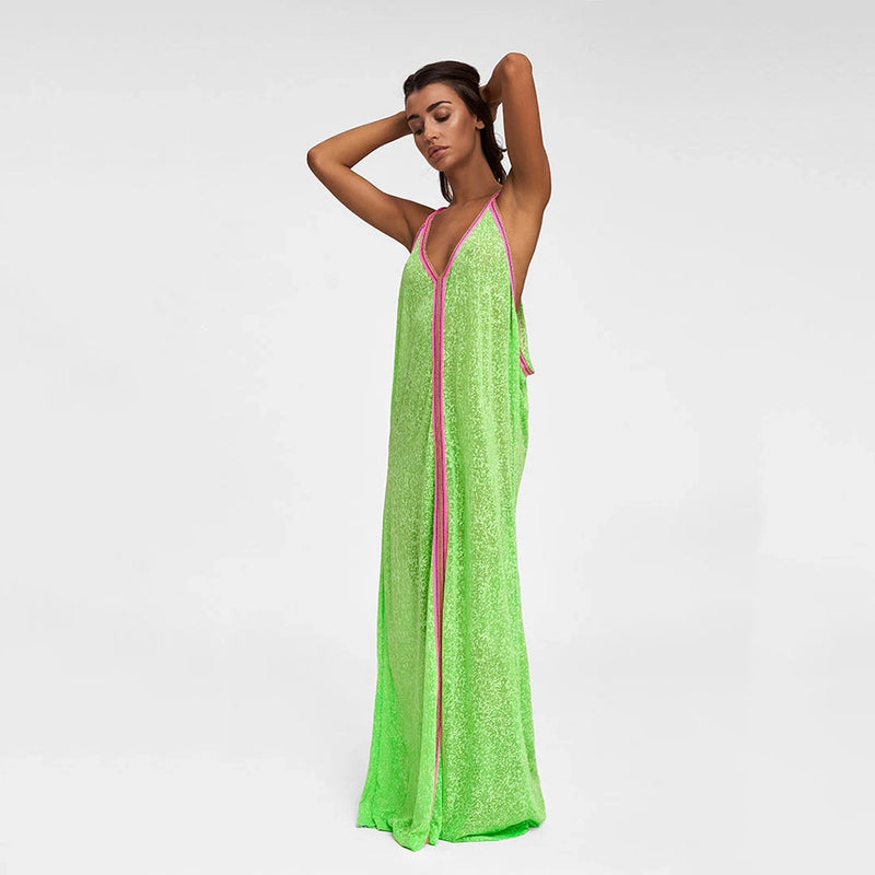 pitusa inca sundress in lime on model