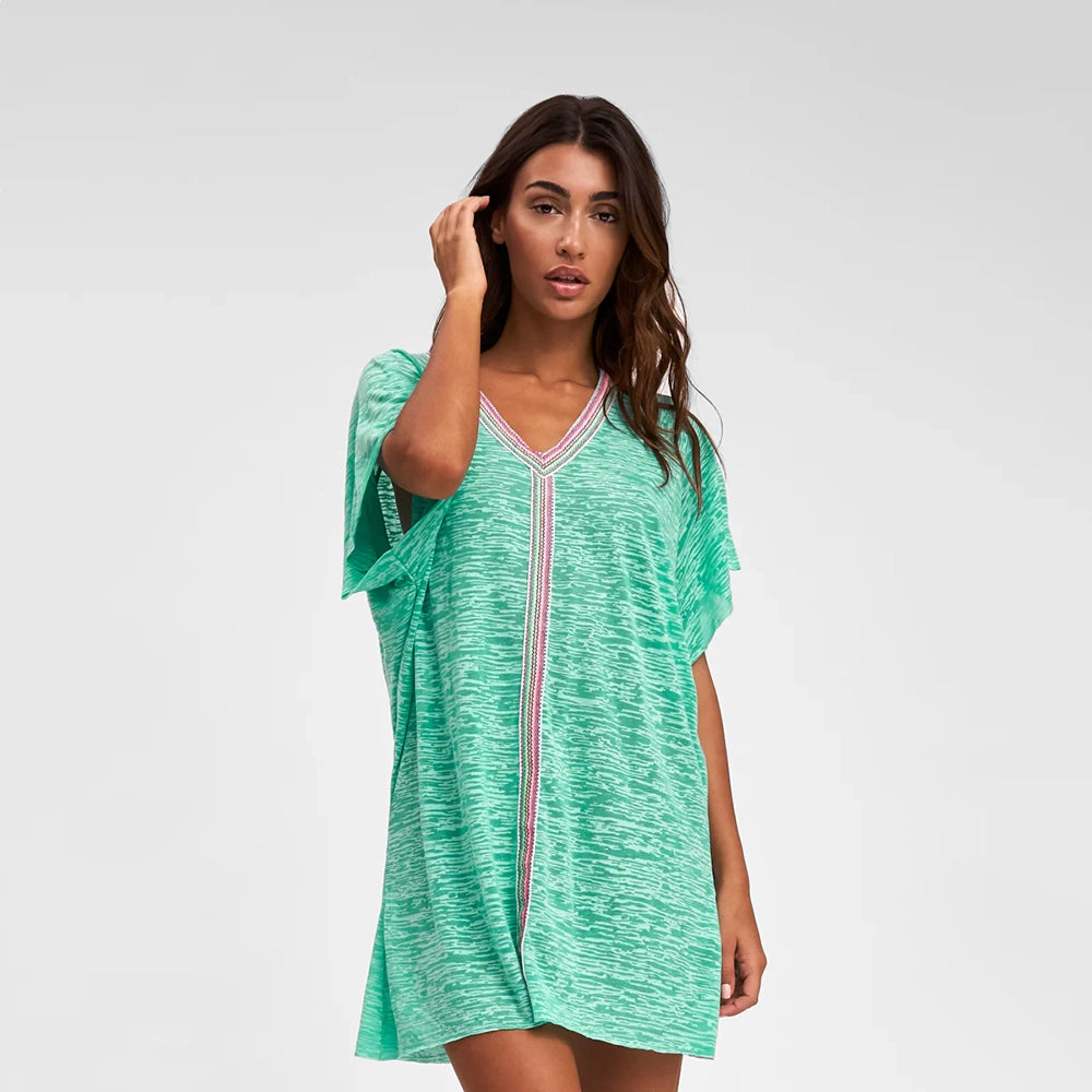 pitusa mini abaya mint dress on model