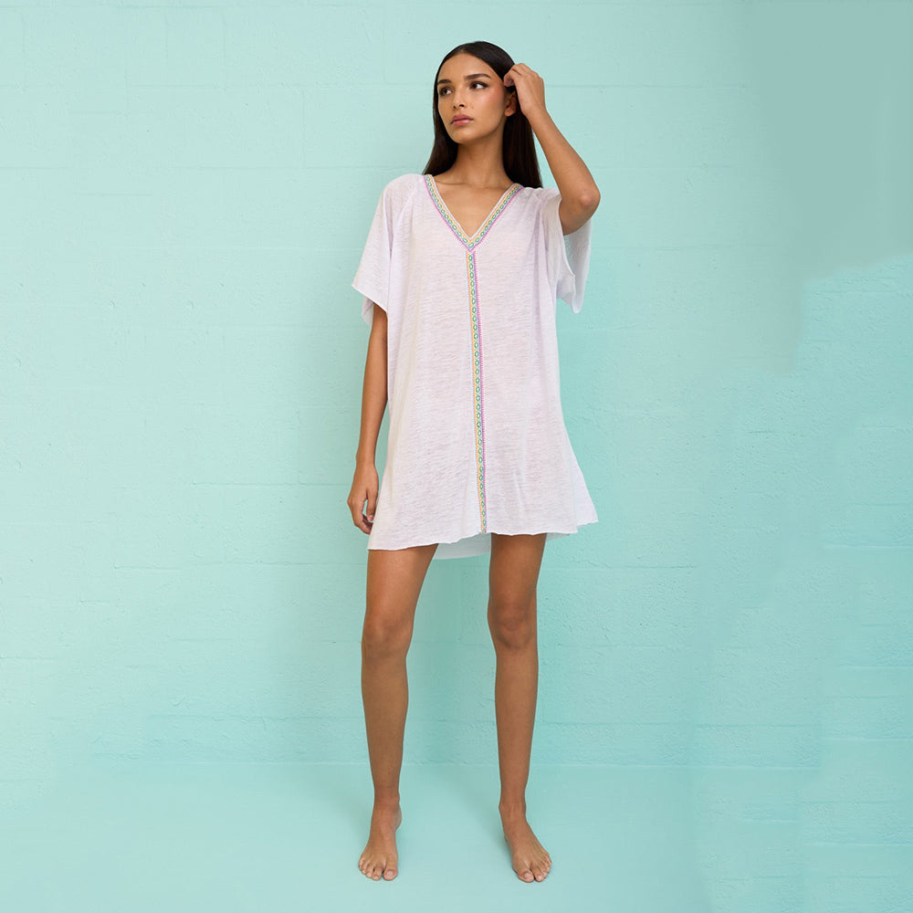 pitusa mini abaya white dress on model