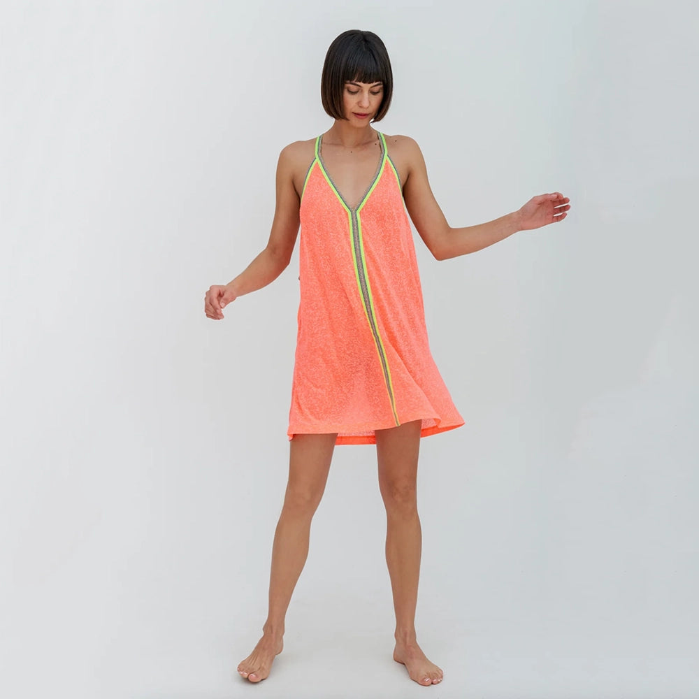 pitusa mini sundress in watermelon on model