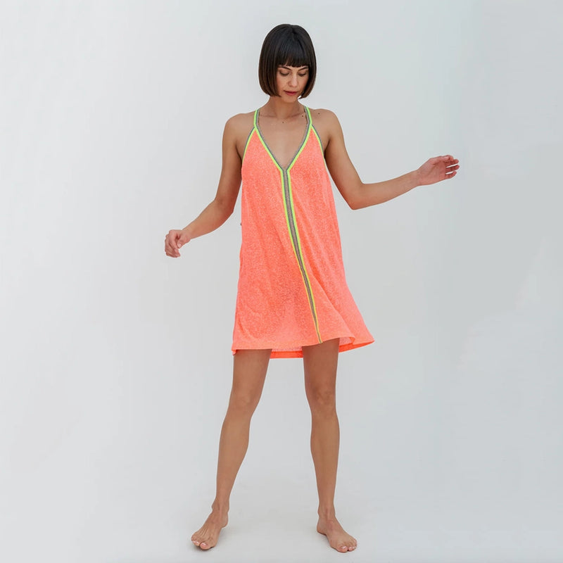 pitusa mini sundress in watermelon on model