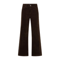Brown wide leg trousers shown laid flat against a white background.