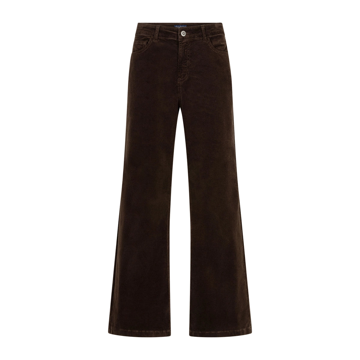 Brown wide leg trousers shown laid flat against a white background.