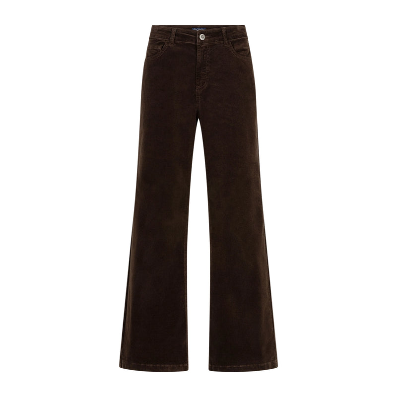 Brown wide leg trousers shown laid flat against a white background.