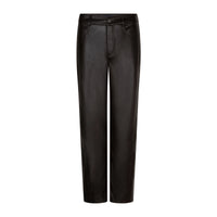 Dark brown faux leather trousers with a straight-leg fit, shown on a plain white background.
