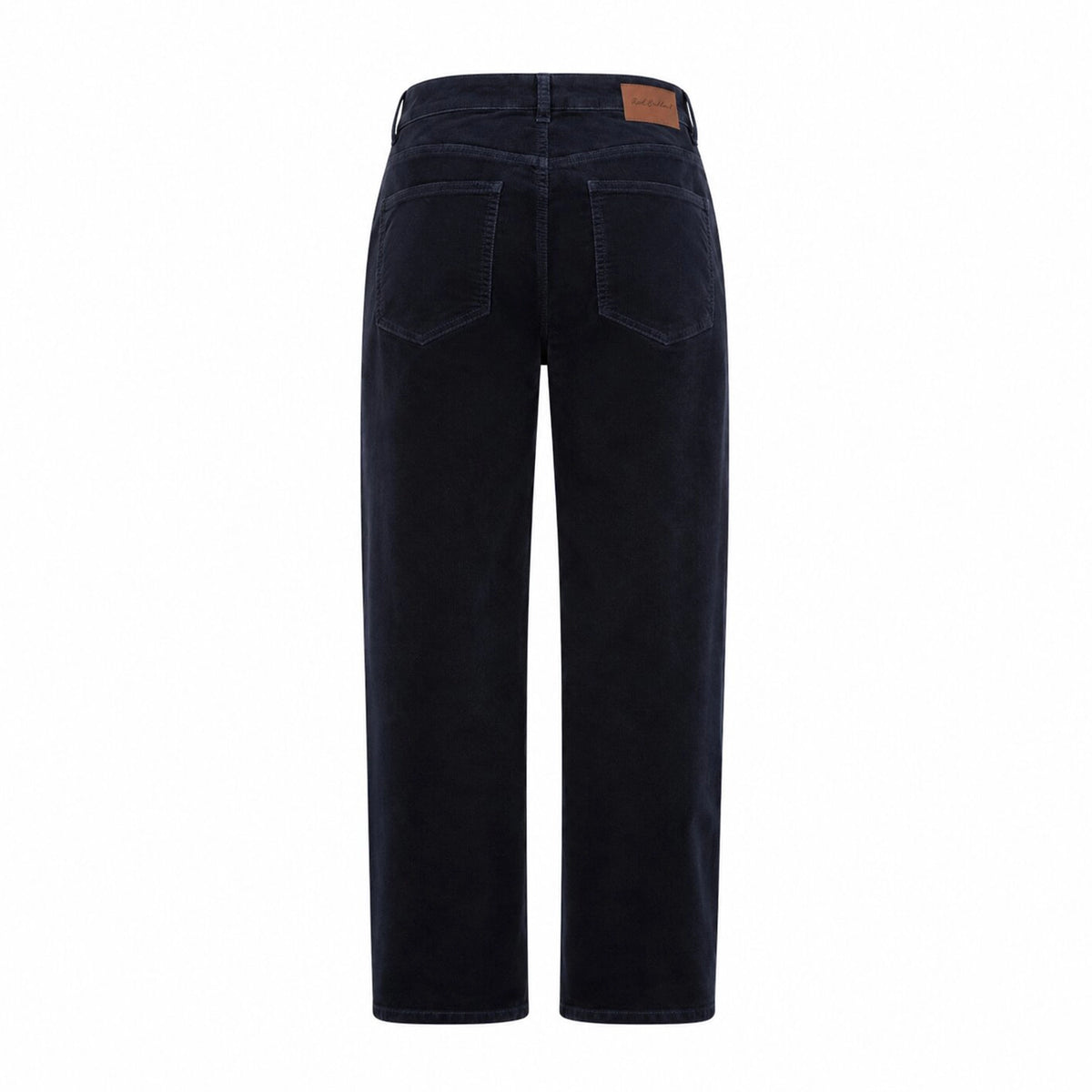 Navy Cord trousers shown from the back laid flat on a white background.