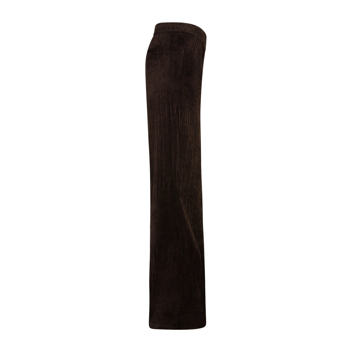 Dark brown wide-leg corduroy trousers shown from the side on a plain white background.