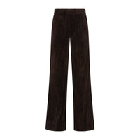 Dark brown wide-leg trousers made of a textured corduroy fabric, shown flat against a solid white background.