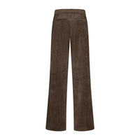 A pair of wide-leg brown corduroy trousers shown from the back, featuring a textured corduroy fabric and a wide elastic waistband, set against a plain white background.