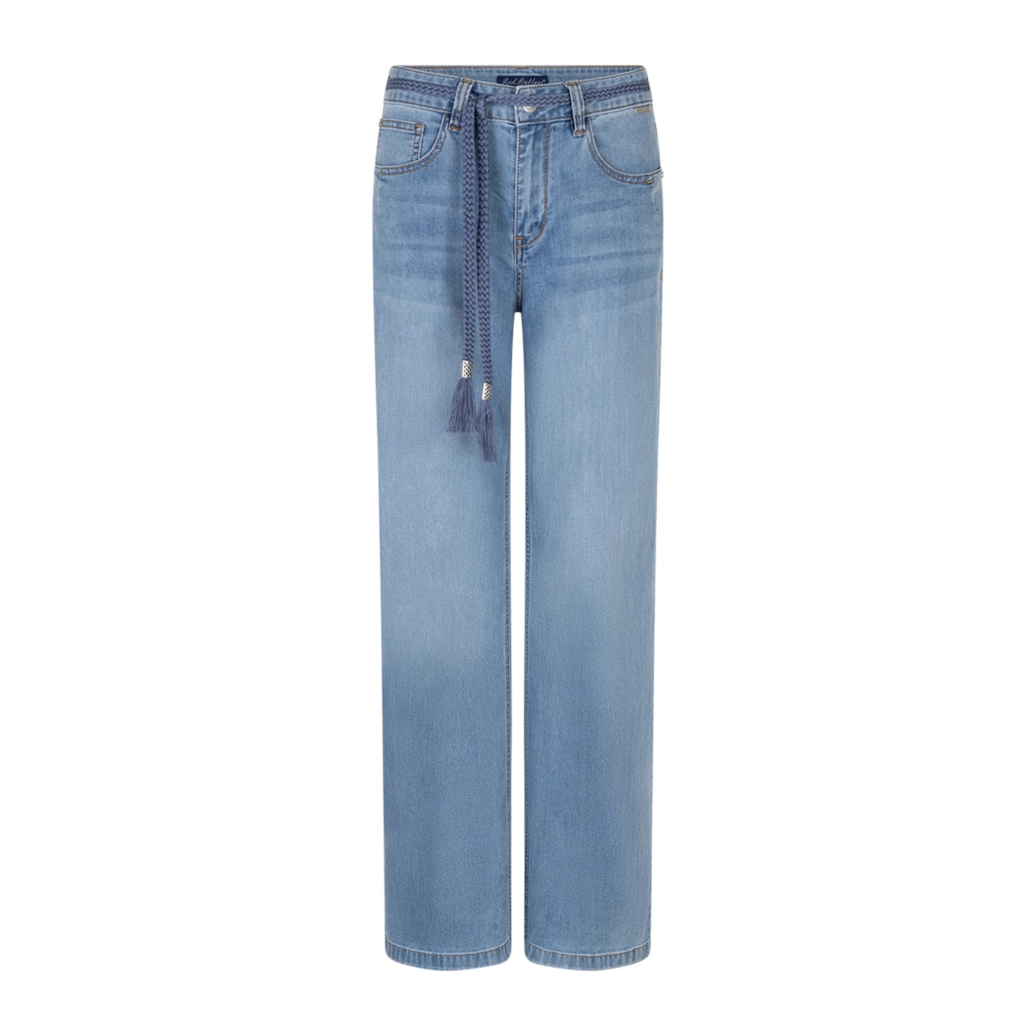 red button jeans with belt