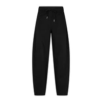 Black wide-leg trousers with an elastic drawstring waistband, shown flat against a solid white background.