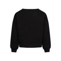 A black cropped crewneck sweatshirt with long sleeves and ribbed cuffs, shown from the back on a plain white background.