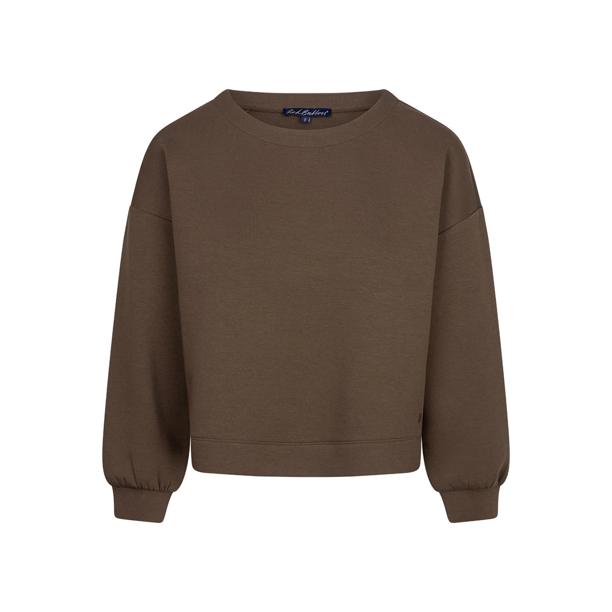 A brown long-sleeve crewneck sweatshirt with a relaxed fit and ribbed cuffs, displayed on a clean white background.