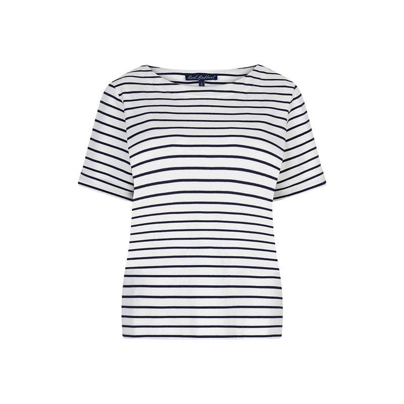 red button striped t shirt