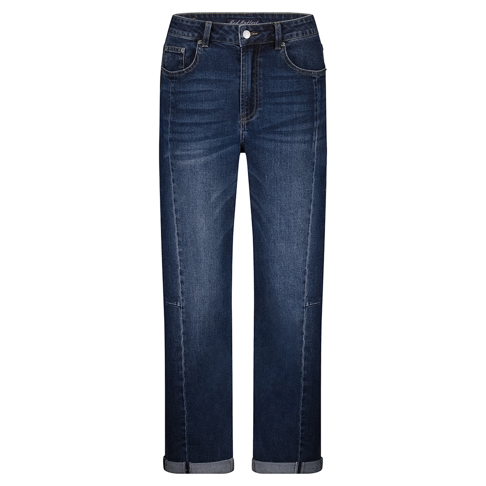 red button barel shape jeans