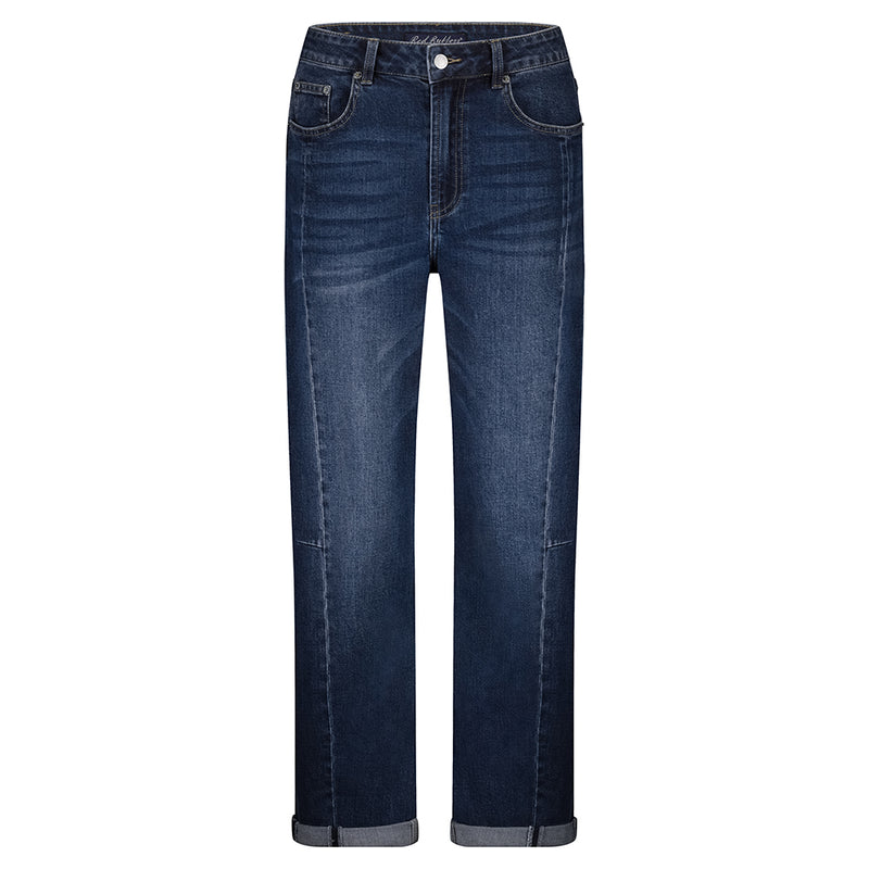 red button barel shape jeans