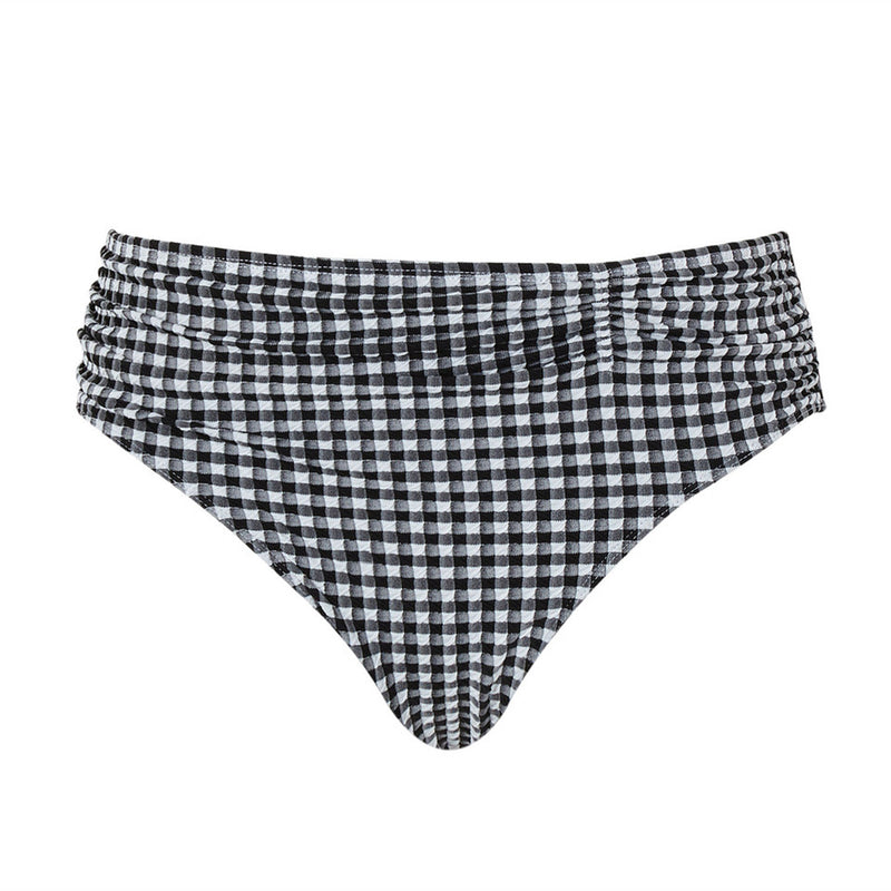 black and white print bikini bottom on a white background