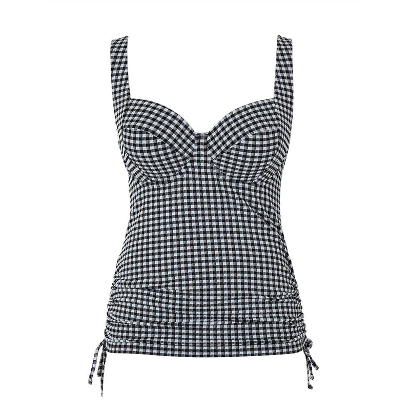 black and white gingham tankini on a white background