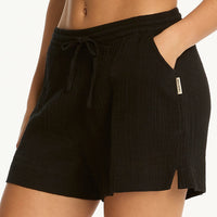 sea level black sunset beach shorts close up