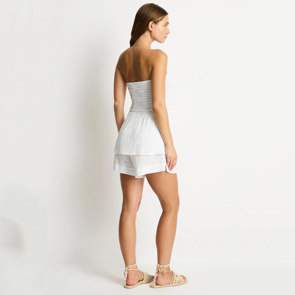 sea level white sunset shirred bandeau top with shorts on back