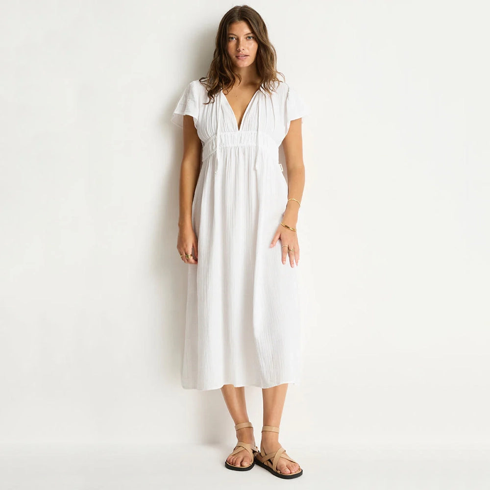 sea level white maxi day dress on model