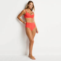 sea level orange high waisted bikini bottom and bikini top