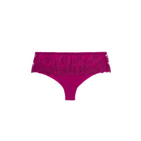 A pair of magenta pink lace-trimmed underwear panties shown flat on a solid white background.