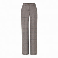stock image of a women's grey  check wide leg trousers on a plain white background