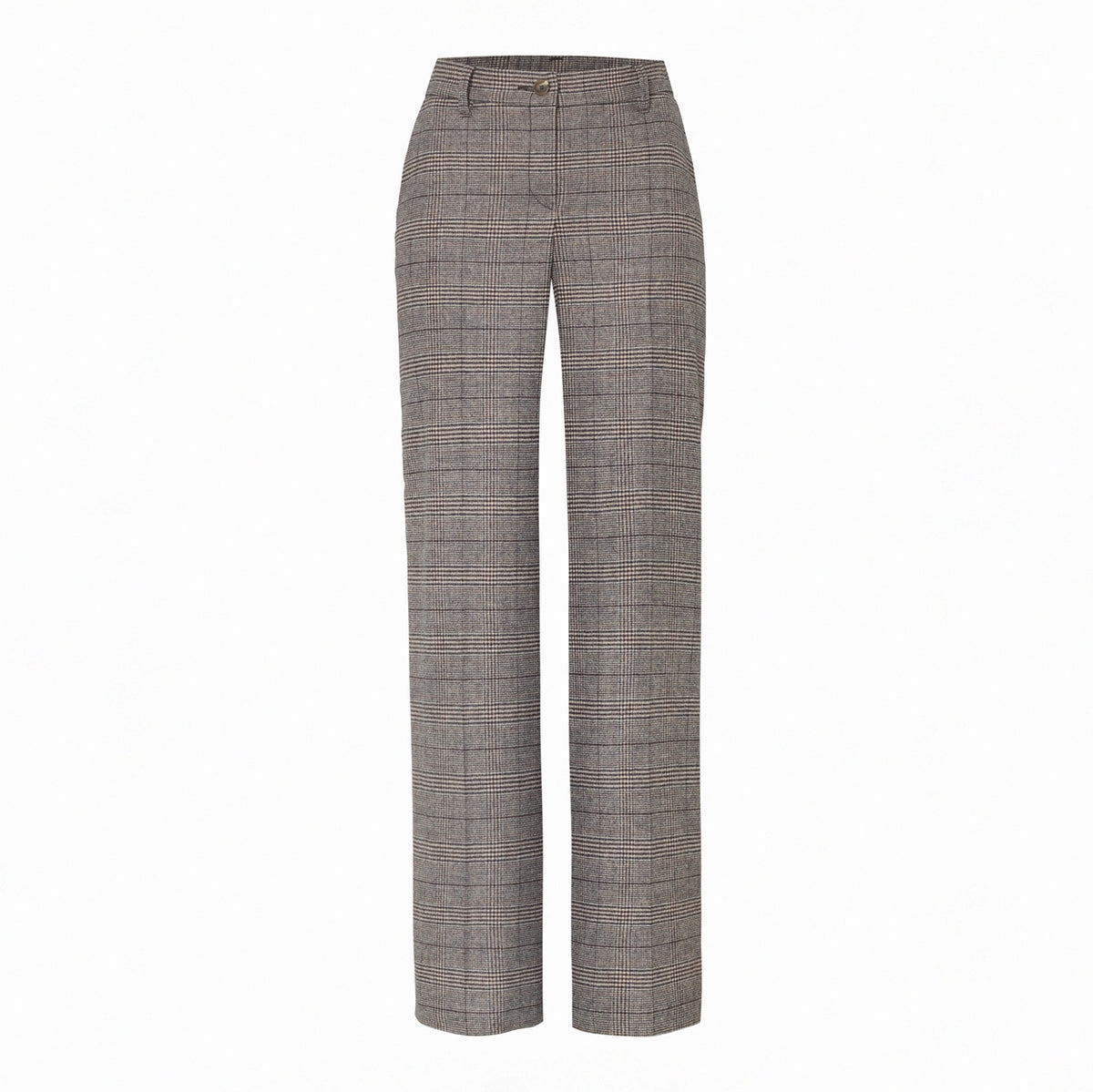 stock image of a women's grey  check wide leg trousers on a plain white background