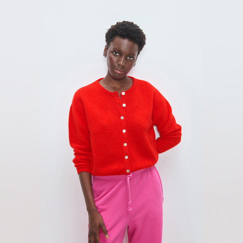 american vintage red cardigan