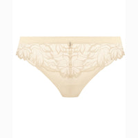 Beige lace underwear with a scalloped floral lace pattern, shown against a plain white background.