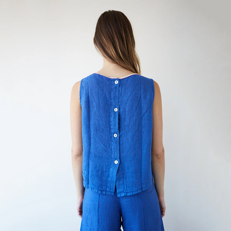 dr bloom blue sleeveless top