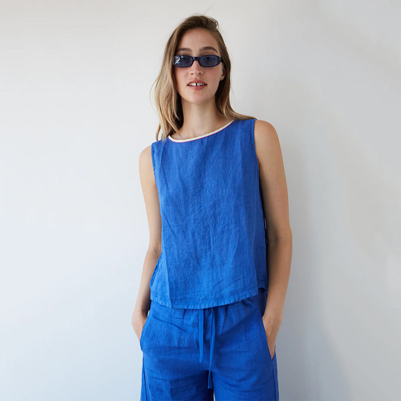 dr bloom blue linen top
