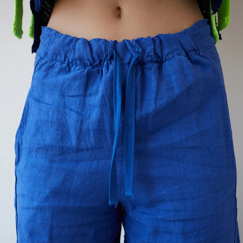 dr bloom blue linen trousers detail